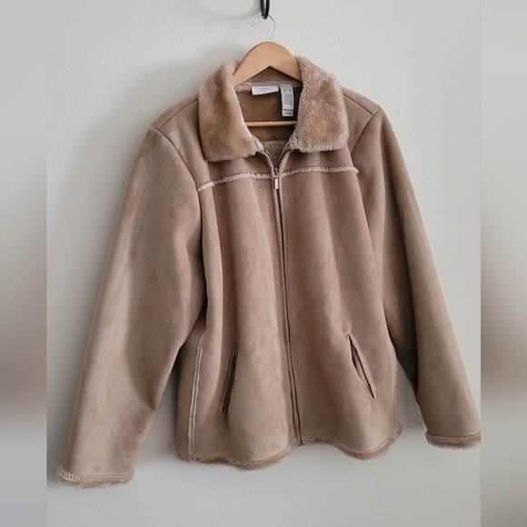 Liz Claiborne Jackets & Blazers - Liz Claiborne Heavy Faux Suede & Faux Fur Lined Shearling Jacket, Women's XL Tan